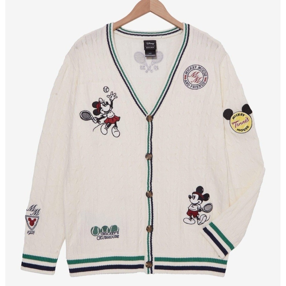 Disney‎ Mickey Mouse and Friends Country Club Tennis Cable Knit Cardigan XLARGE